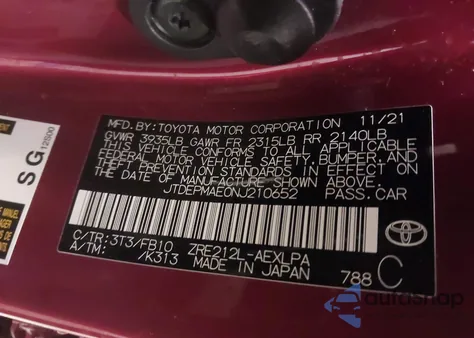 2022 Toyota Corolla Le из США, поврежденный, VIN JTDEPMAE0NJ210652